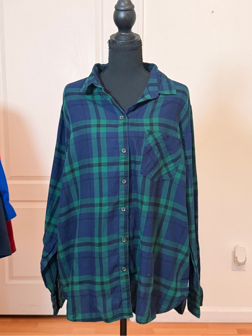 Old Navy Classic Fit Plaid Flannel Shirt Blue Green XXL 100% Cotton